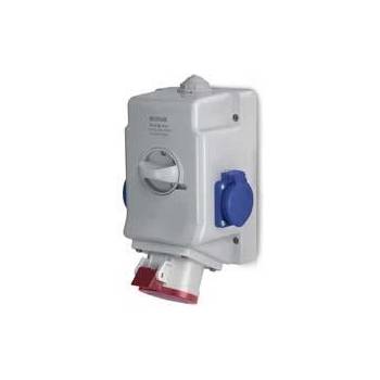 SCAME Промишлен комбиниран контакт 3P+Е 16A+2х шуко и ключ 0/I IP54 серия Optima Combi - 513.1656-2DNS (513.1656-2DNS)