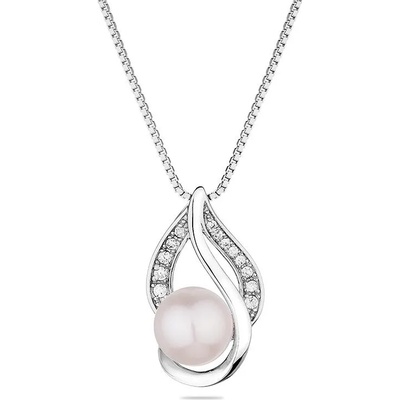 Swan Сребърно колие със сладководна бяла перла и циркони CAA095NW Swan