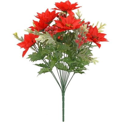 Kytica poinsetia červená, bobulky, čečina x14 45cm 244665