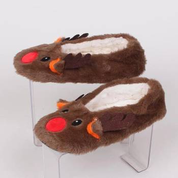 Image 1 of Пухкави коледни пантофи-балеринки в кафяво - еленче