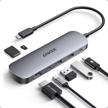 Anker Докинг станция USB-C Hub (7-in-1), от USB C към 1x USB C(PD), 1x USB C, 2x USB A, 1x HDMI, 1x SD четец, сива (A83D2HA1)