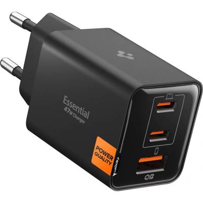 Spigen Зарядно устройство Spigen Essential EE473EU (ACH09465) - USB, 2x Type-C, 47W - Черно