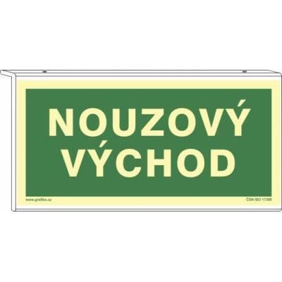 Grafiko | Nouzový východ (montáž na strop) - Text obrázku oboustranný, Materiál Hliník, Rozměr 200x100mm