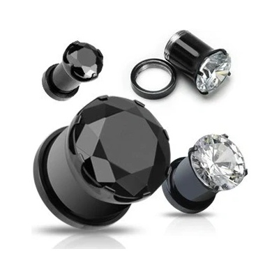 Šperky eshop plug z titanu broušený zirkon uchycený plochými úchyty X19.1 černá K