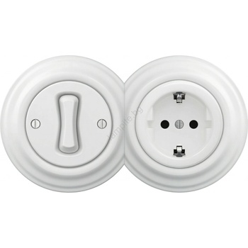 Kliklap - Ретро еднополюсен ключ №1 и SCHUKO розетка 230 V с рамка в цвят снежнобял (KA0152E)