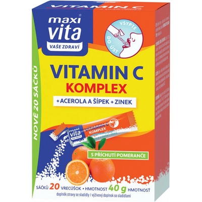 Maxi Vita Vitamin C komplex + acerola + šípek + zinek vrecúška na podporu imunitného systému 20 ks