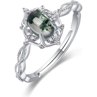 Lunica Stříbrný nastavitelný prstýnek MECHOVÝ ACHÁT 1019