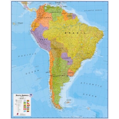 Maps International Jižní Amerika - nástěnná politická mapa 100 x 120 cm Varianta: bez rámu v tubusu, Provedení: laminovaná mapa v lištách