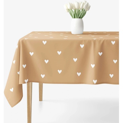 Goldea hranatý ubrus 100% bavlněné plátno srdíčka na podzimní hnědé 100x100 cm