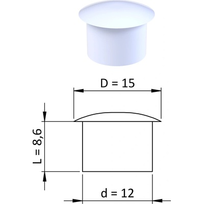Vnitřní krytka kulatá ø 15 mm, otvor ø 12 mm, bílá, plast