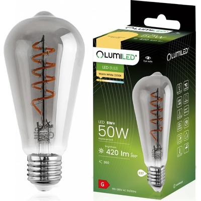 Lumiled EDISON E27 ST64 6W = 50W 420lm 2200K Warm 360° Filament Smokey LED žiarovka