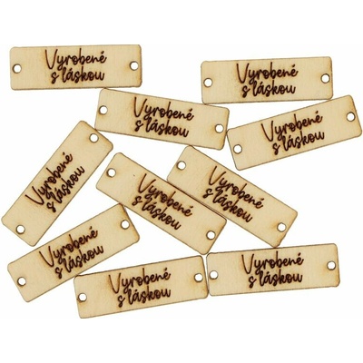 Natana drevený štítok 10 kusov 3x1cm Vyrobené s láskou