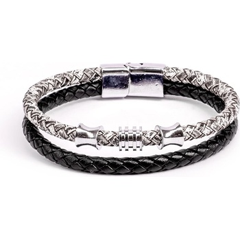 narmart Мъжки комплект от 2 гривни от естествена кожа - Черно-Бял 20230901013 (404275_Черно)