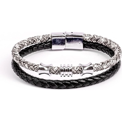 narmart Мъжки комплект от 2 гривни от естествена кожа - Черно-Бял 20230901013 (404275_Черно)