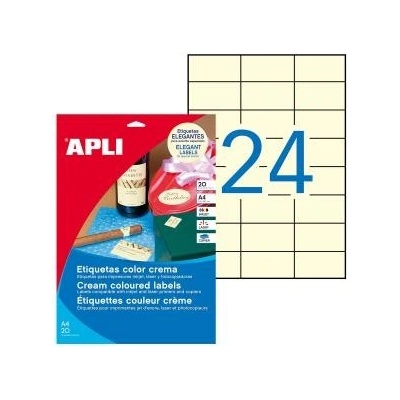 Etikety farebné 70x37mm APLI A4 20 hárkov krémové