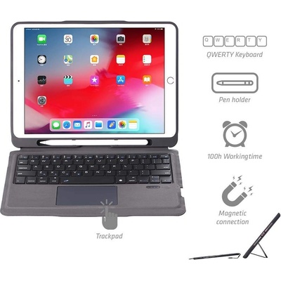 4smarts Keyboard Case Solid QWERTY with Trackpad and Pen Holder - кожен калъф с клавиатура, тъчпад и поставка за Apple Pencil за iPad 8 (2020), iPad 7 (2019) (сив)