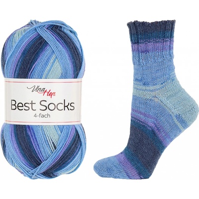 Pletací / háčkovací příze Vlna-Hep BEST SOCKS 4-fach 7408 modrá, vzorovaná, ponožková, 100g/420m