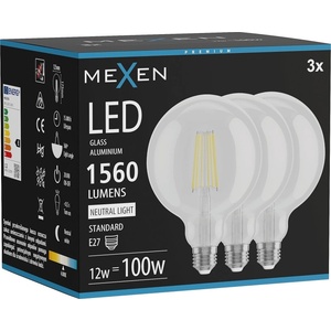 Mexen Vintis 3x LED нажежаема жичка E27, G125, 12W, Неутрална - 4000K, 1560 lm, прозрачен (L158-E27-1240-00x03)