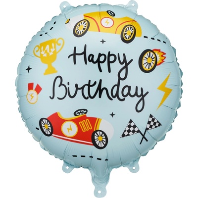 PartyDeco Fóliový balón Happy Birthday Pretekársky motív 35 x 35 cm