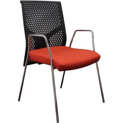 MJ Design Посетителски стол MJ Design, хромирана стомана, подлакътници, червен (OMEGA-F/CR-AR/E090)