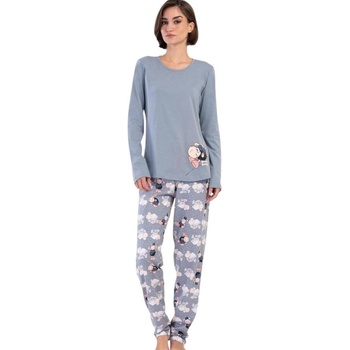 Дамска пижама с дълъг ръкав в сиво с овчица