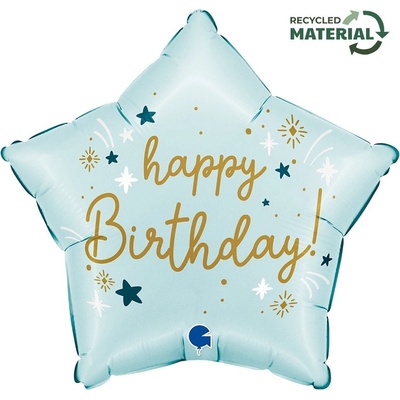 Grabo Фолиев Балон Звезда - "Happy Birthday" , Светло Синьо (G78195)