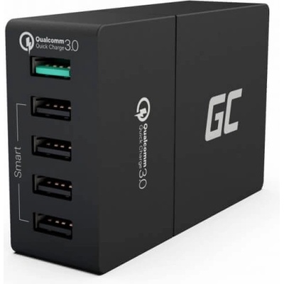 Green Cell 5 USB Quick Charger - захранване с 5 x USB изхода и Quick Charge 3.0 технология за бързо зареждане за мобилни телефони и таблети (черен)