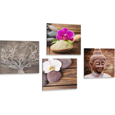 Set obrazů Feng Shui v přírodním provedení - 4x 40x40
