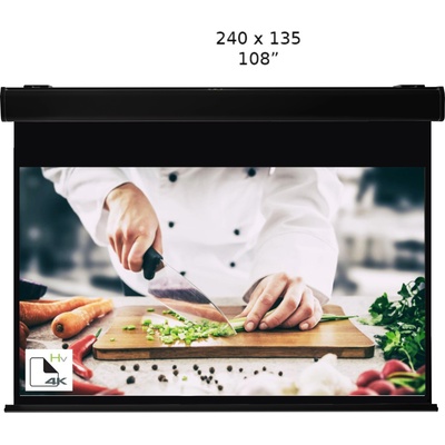 Screenline Моторизиран прожекционен екран за стена/таван Screenline MOT Home Vision, 240 x 135 (108"), 16: 9, черен, стенен прекъсвач (SL-BLACK-MO240D-HV)