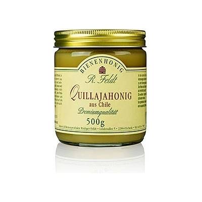 Rüdiger Feldt Imkerei + Bienenprodukte Quillaja med tmavě žlutý krémový aromatický ořechové chuti 500 g