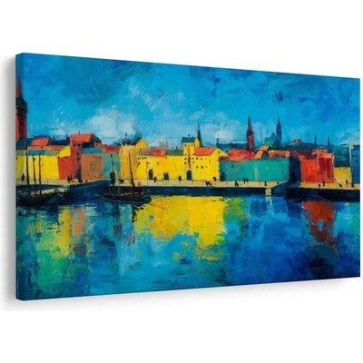 Obraz barevné město u řeky - 30x20