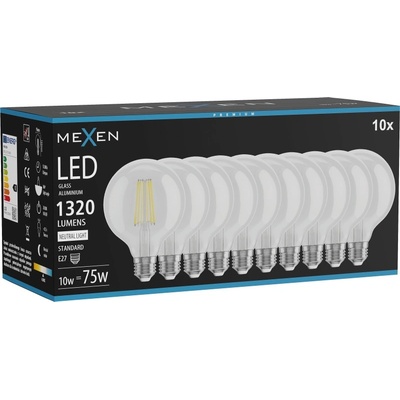Mexen Vintis 10x LED филтърни крушки E27, G95, 10W, Неутрална - 4000K, 1320 lm, прозрачен (L157-E27-1040-00x10)