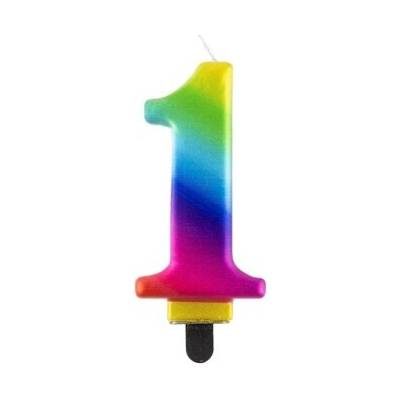 Svíčka - číslice "1" duhová 8cm 1 ks