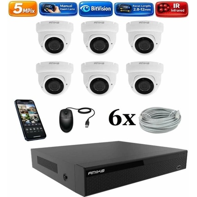 Amiko IP 6 kamerový set Manual Zoom Dome 1505K6