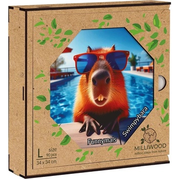 Milliwood Дървен пъзел Milliwood, Funnymals, 90 части - Капибара на плаж (OL-Swimpybara-5059)