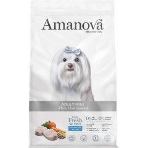 Amanova adult mini white hair special - пълноценна храна за пораснали кучета от мини породи с бяла козина, с Бяла риба и тиква - 800 гр, Испания - 37824