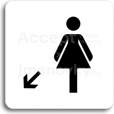 ACCEPT Piktogram WC ženy vlevo dolů - bílá tabulka - černý tisk bez rámečku