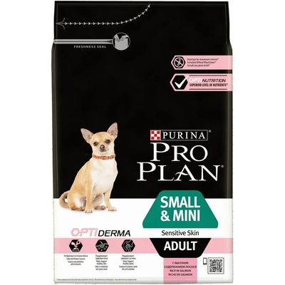 PURINA Pro Plan Adult Small & Mini Sensitive Skin Optiderma - със сьомга, за израснали кучета от дребни и мини породи с чувствителна кожа, 700gr
