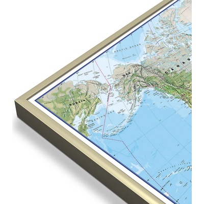 Maps International Svět - nástěnná zeměpisná mapa 195 x 120 cm Varianta: mapa v hliníkovém rámu, Provedení: zlatý matný rám