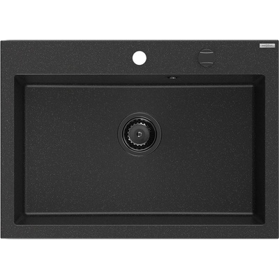 Mexen Elix кухненска мивка от гранит, с 1 гнездо, 700 x 500 мм, черен/сребрист металик, черен сифон - 6526701005-73-B (6526701005-73-B)