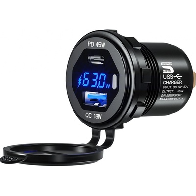 SEFIS USB-C PD 45W + USB-A QC3.0 18W rychlonabíjačka - zásuvka