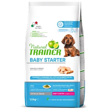 Natural Trainer Dog Baby Starter All Size with Fresh Chicken - стартираща храна за подрастващи кученца, под 1 година, от всички породи, с пилешко месо - 1, 5 кг, Италия - 925274