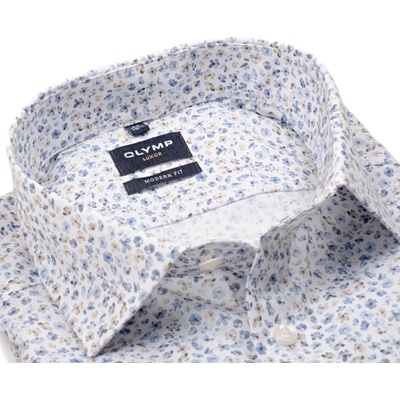Olymp Modern Fit košile krátký rukáv s modro-béžovými květy