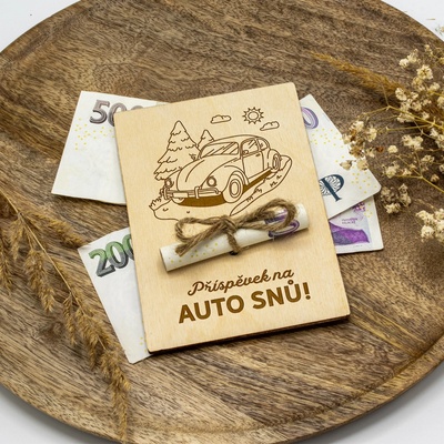 Dřevia Dřevěná karta na peníze - Příspěvek na AUTO snů!