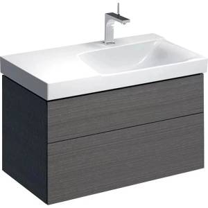 Geberit Долен шкаф за мивка с окачен плот, десен, сифон Geberit Xeno2, сив, 2 чекмеджета, 88 см (500.516.43.1)