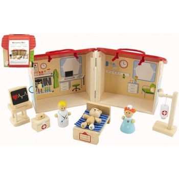 Teddies Domeček dřevěná nemocnice s doplňky 10 ks