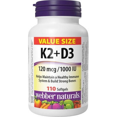 Webber Naturals Vitamin K2 + D3, 120 mcg/25 mcg, 110 софтгел капсули, Webber Naturals (3929 WN)