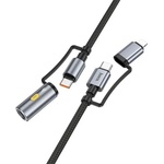hoco. iPhone 14 Plus / 14 Pro Max / 14 Pro HOCO U138 кабел за зареждане 2 в 1 USB/Type-C - Lightning/запалка, 120 см, ЧЕРЕН (U138 LIGHTNING GREY)