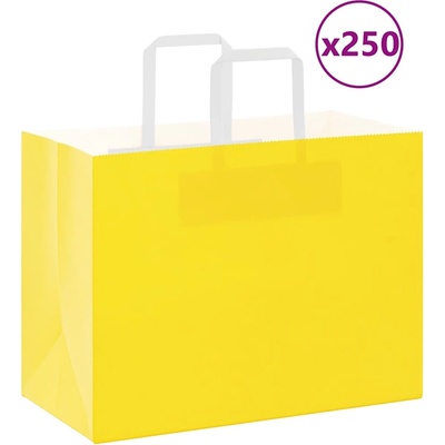 vidaXL Хартиени торбички 250 бр с дръжки жълти 32x17x25 см (4102013)