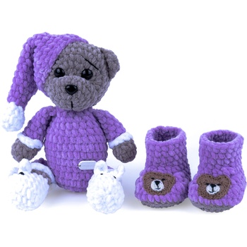 Softy Комплект Softy - Играчка мече с пижама и обувки, лилав, 0-6 месеца (БК07)
